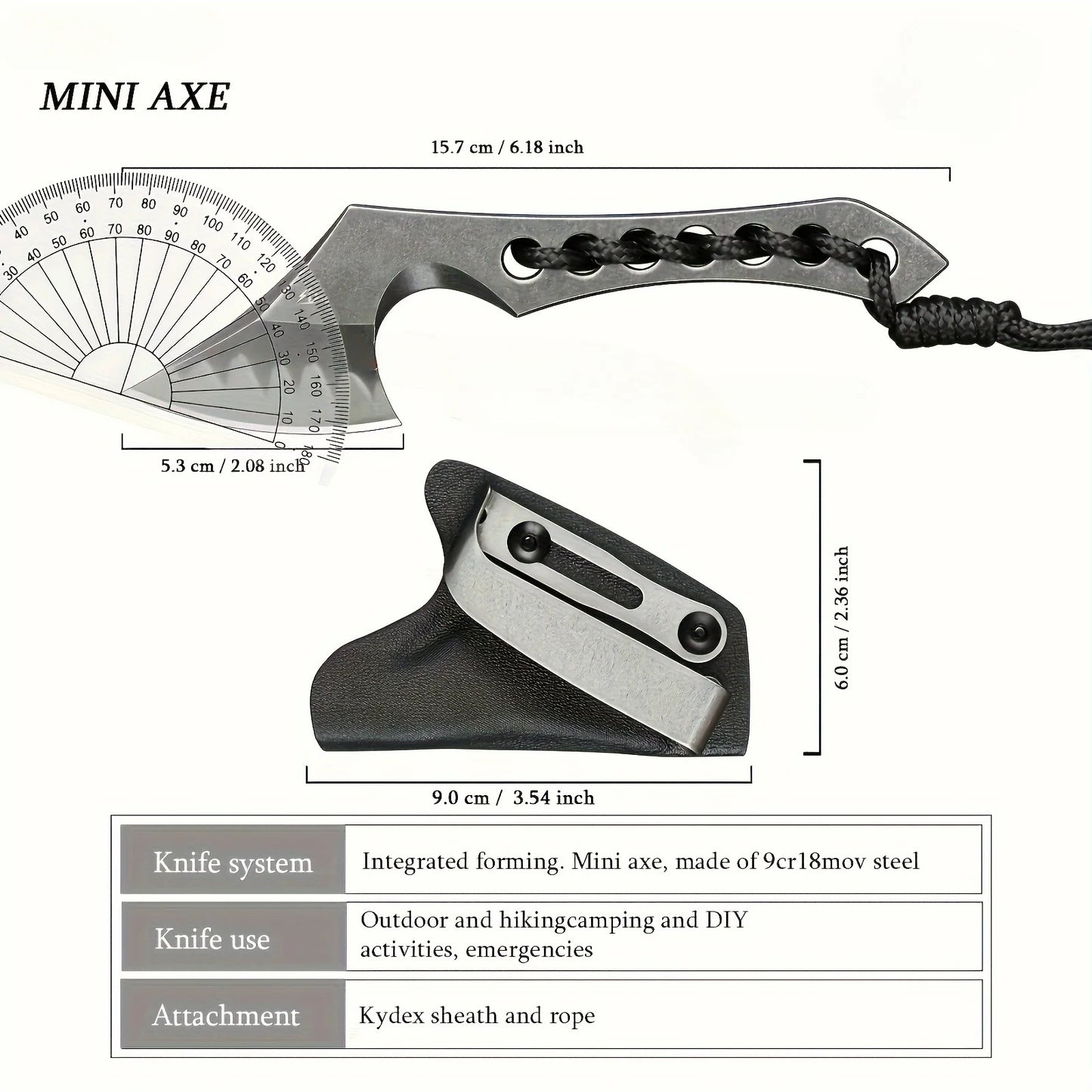 Axe Fixed Blade Knife Tool High Hardness D2 Blade Survival Wilderness Multi-fuctional Portable Durable with Kydex Hand Tools