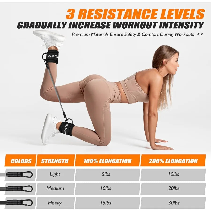 Ankle Resistance Bands with Cuffs for Women Men 3Level Adjustable Leg Glute Workout Equipment Portable Home Gym Exercise Bands