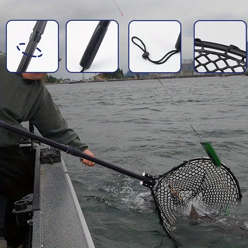 Ackibbik 1pc Fishing Net Rubber Landing Net Large for Saltwater Duty Big Kayak Folding Retractable Fishing Net Long Handle