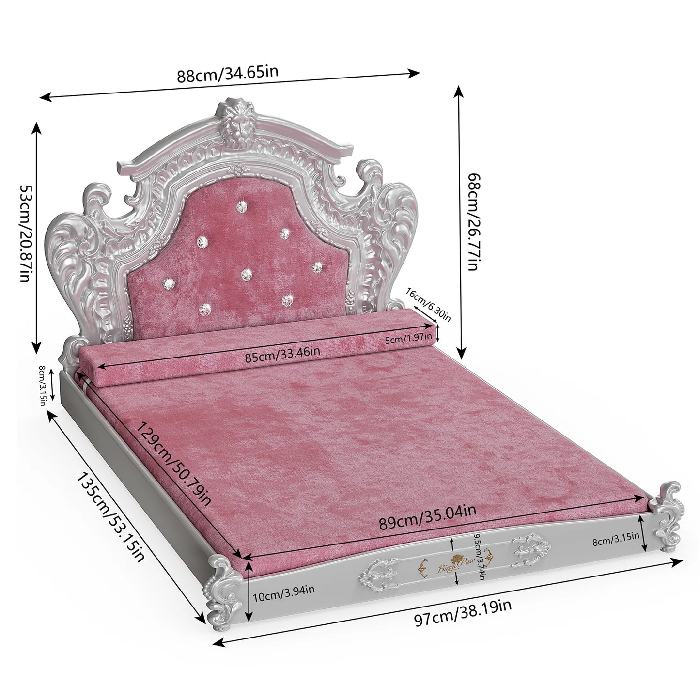 XXLarge Luxury Pet Bed with Headboard and Washable Dutch Velvet Cover Dog Cat Bed High Elastic Sponge