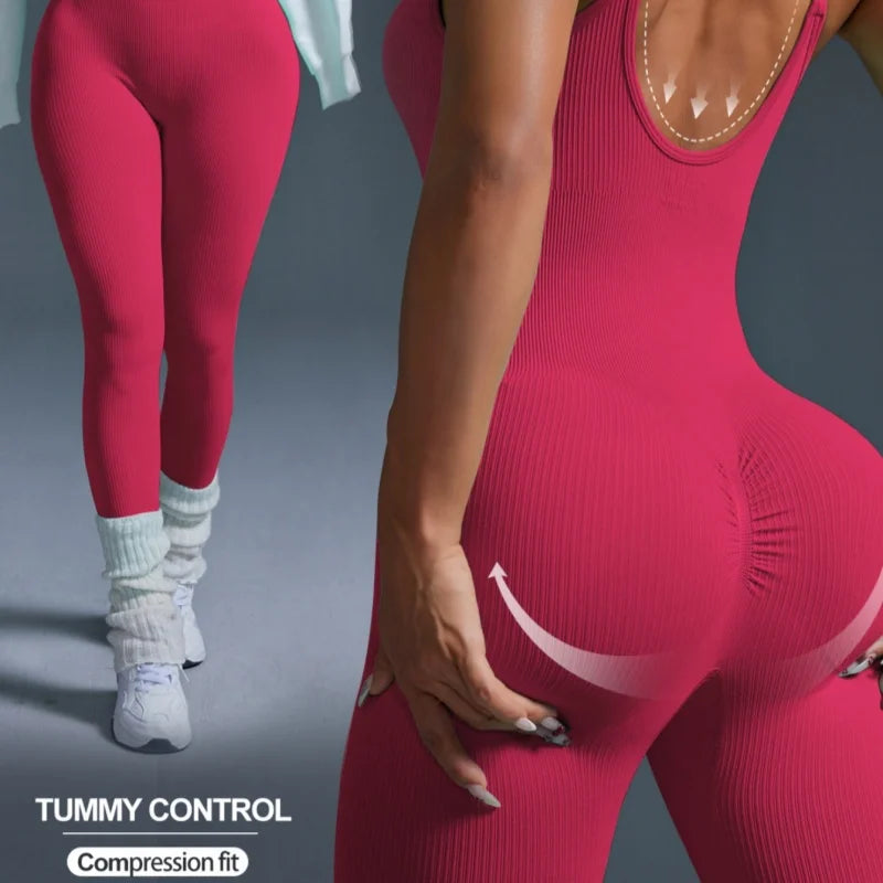 Sexy One-piece Seamless Sport Yoga Back-u Jumpsuit Bodycon Workout Clothes for Women Outfit Fitness Gym Set Sportwear Tracksuit