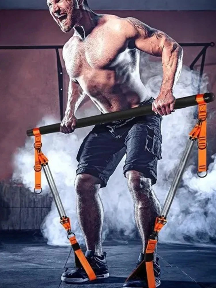 Pilates Workout Equipment W/ Resistance Bands Portable Weighted Exercise Pilates Bar for Home Gym Fitness Yoga Strength Training