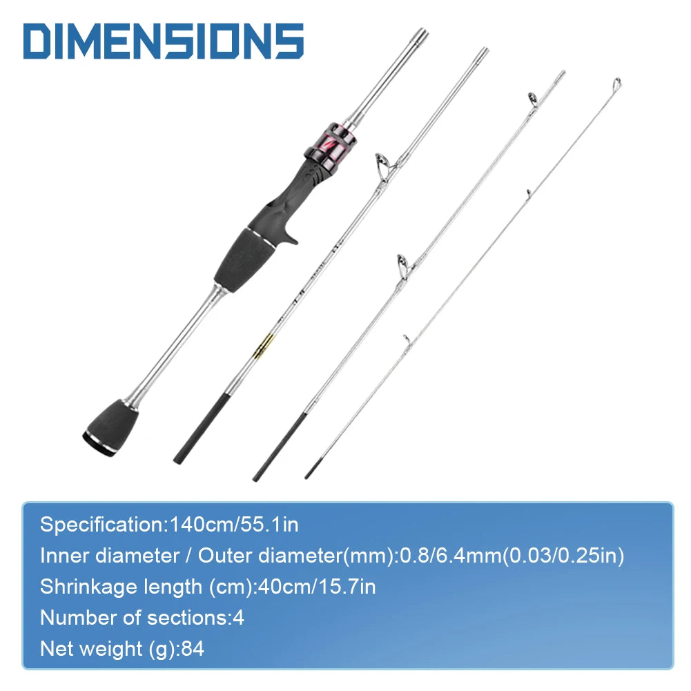 1.4M Baitcasting Carbon Fishing Rods Ultralight Lure Trout Mini Pole 4 Section Portable Casting Rod Fishing Equipment