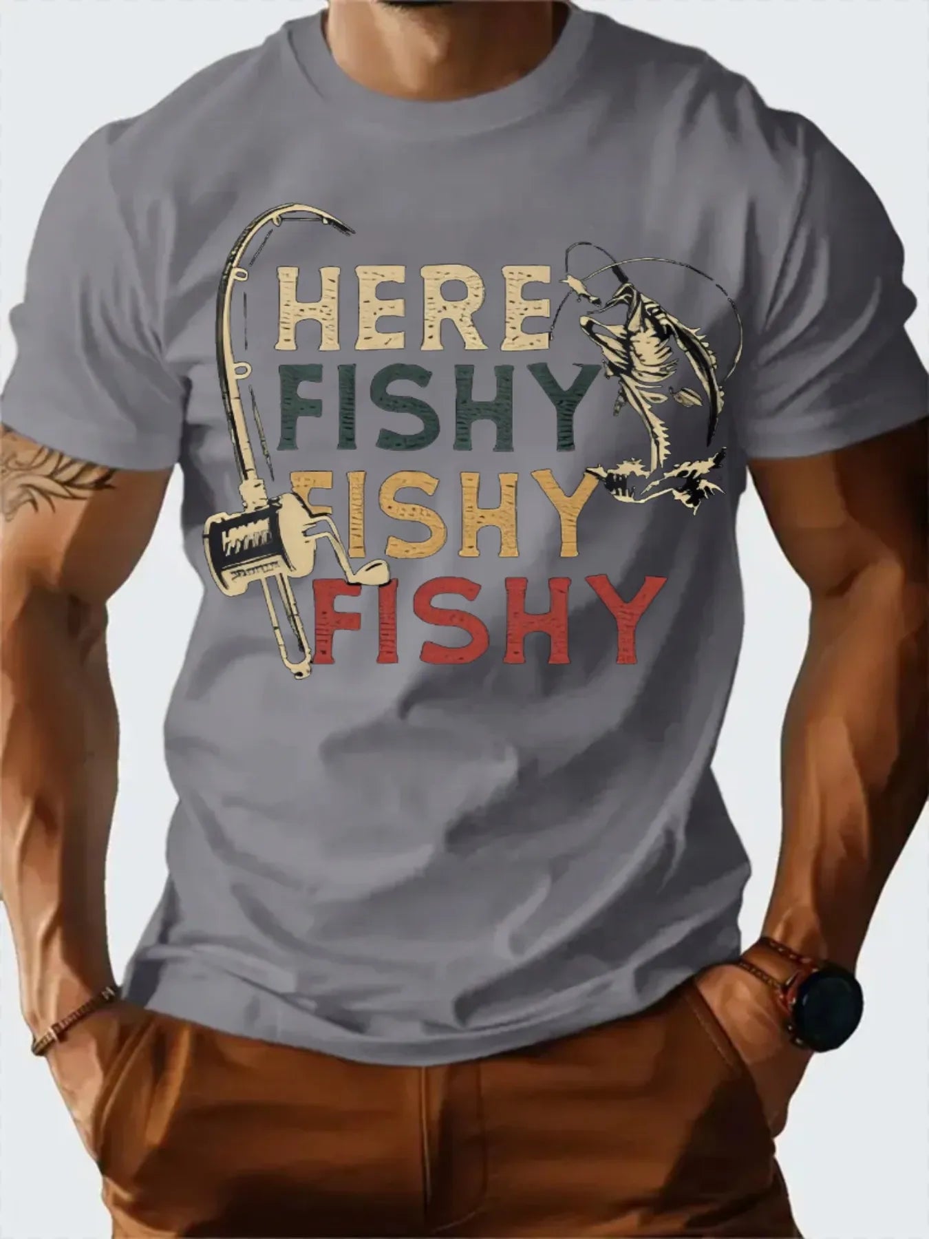 T Shirt For Man 100% Cotton Summer Vintage fishing pattern Casual Slim Fit Round Neck Short Sleeved T-shirt Top