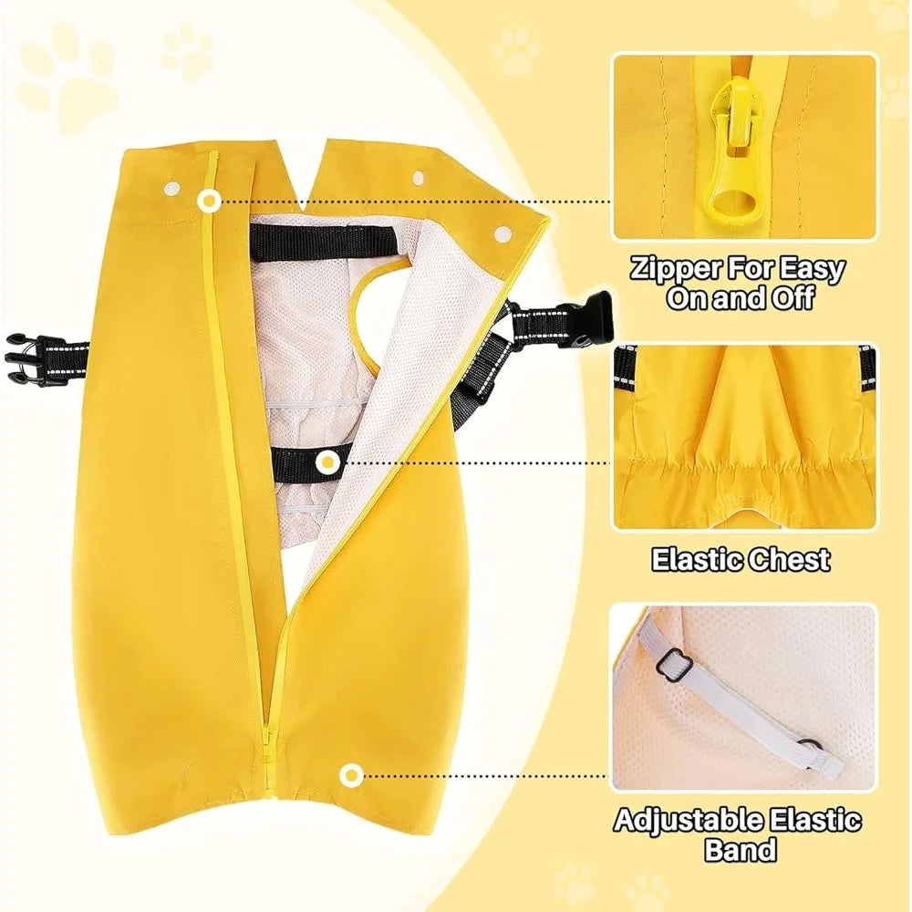 Hign-concerned Waterproof Dog Raincoat Harness Hood