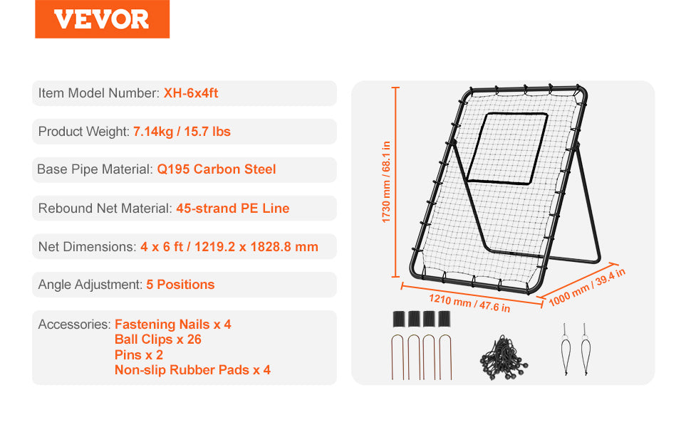VEVOR Baseball And Softball Rebounder Net PitchBack Baseball Nest for Pitching and Fielding Training Pitch Return Trainer Net