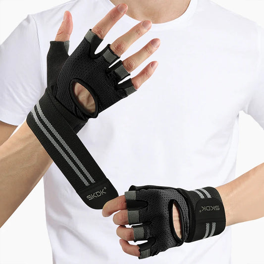 1Pair Gym Gloves with Wrist Straps Non-slip Half Finger Workout Gloves for Women Breathable Weight Lifting Gloves