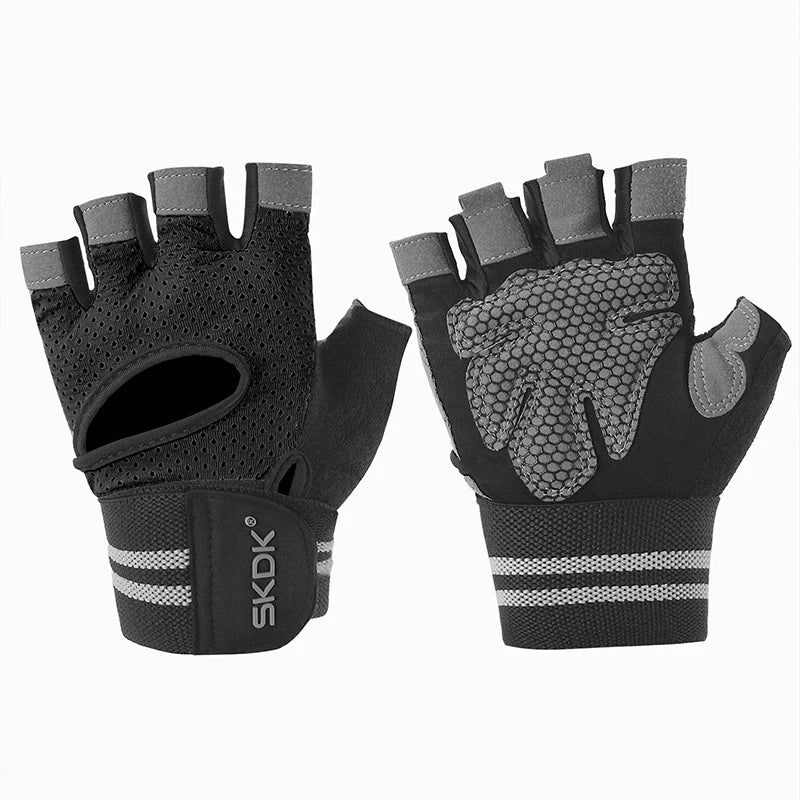 1Pair Gym Gloves with Wrist Straps Non-slip Half Finger Workout Gloves for Women Breathable Weight Lifting Gloves