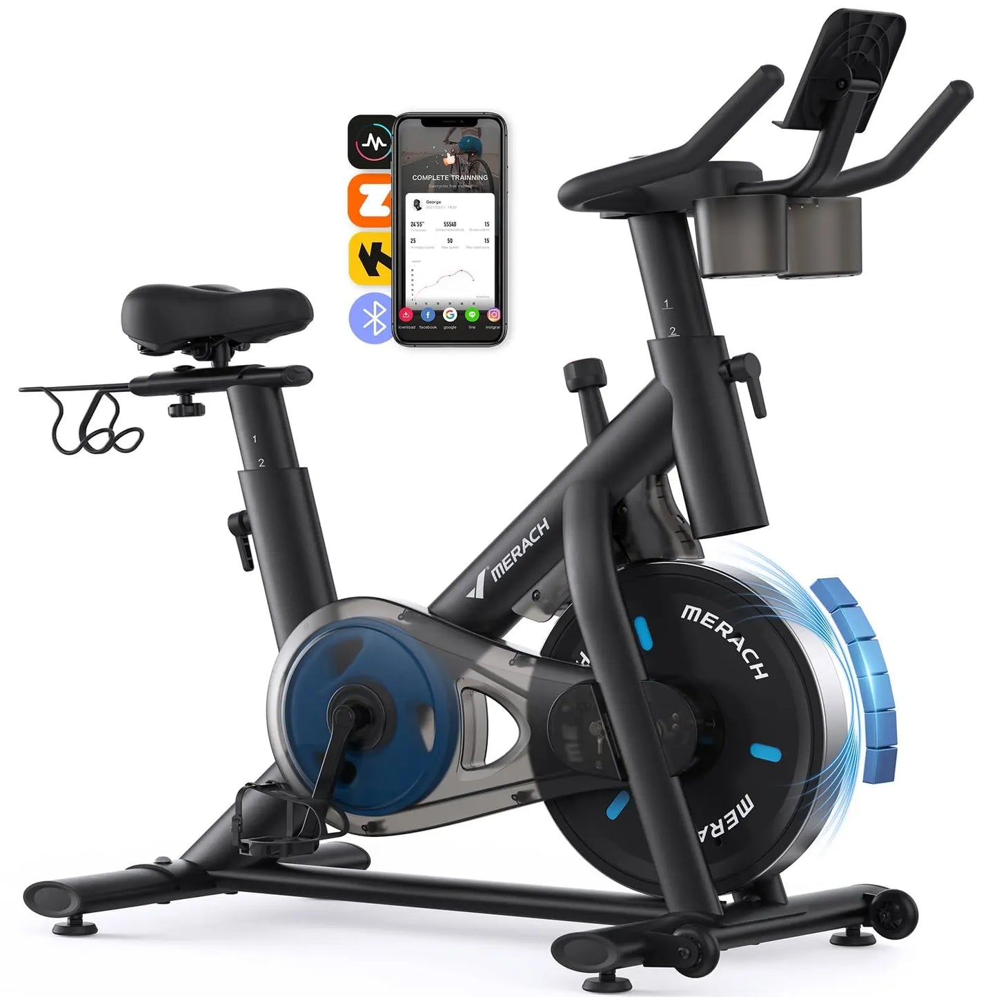 MERACH Exercise Bike Brake Pad/Magnetic Stationary Bike with Exclusive App Low Noise Indoor Cycling Bike with Fitness Courses B2