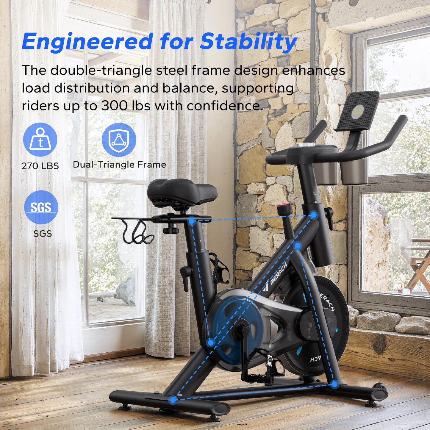 MERACH Exercise Bike Brake Pad/Magnetic Stationary Bike with Exclusive App Low Noise Indoor Cycling Bike with Fitness Courses B2