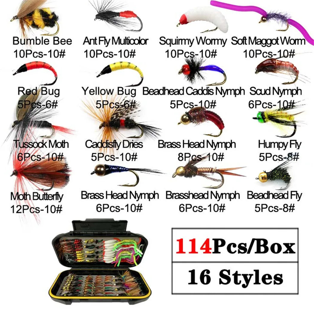 40-148Pieces/Box Trout Fly Fishing Assorted Flies Kit Nymph Dry Wet Flies Fishing Fly Lure