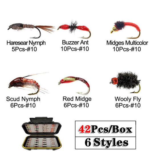 40-148Pieces/Box Trout Fly Fishing Assorted Flies Kit Nymph Dry Wet Flies Fishing Fly Lure