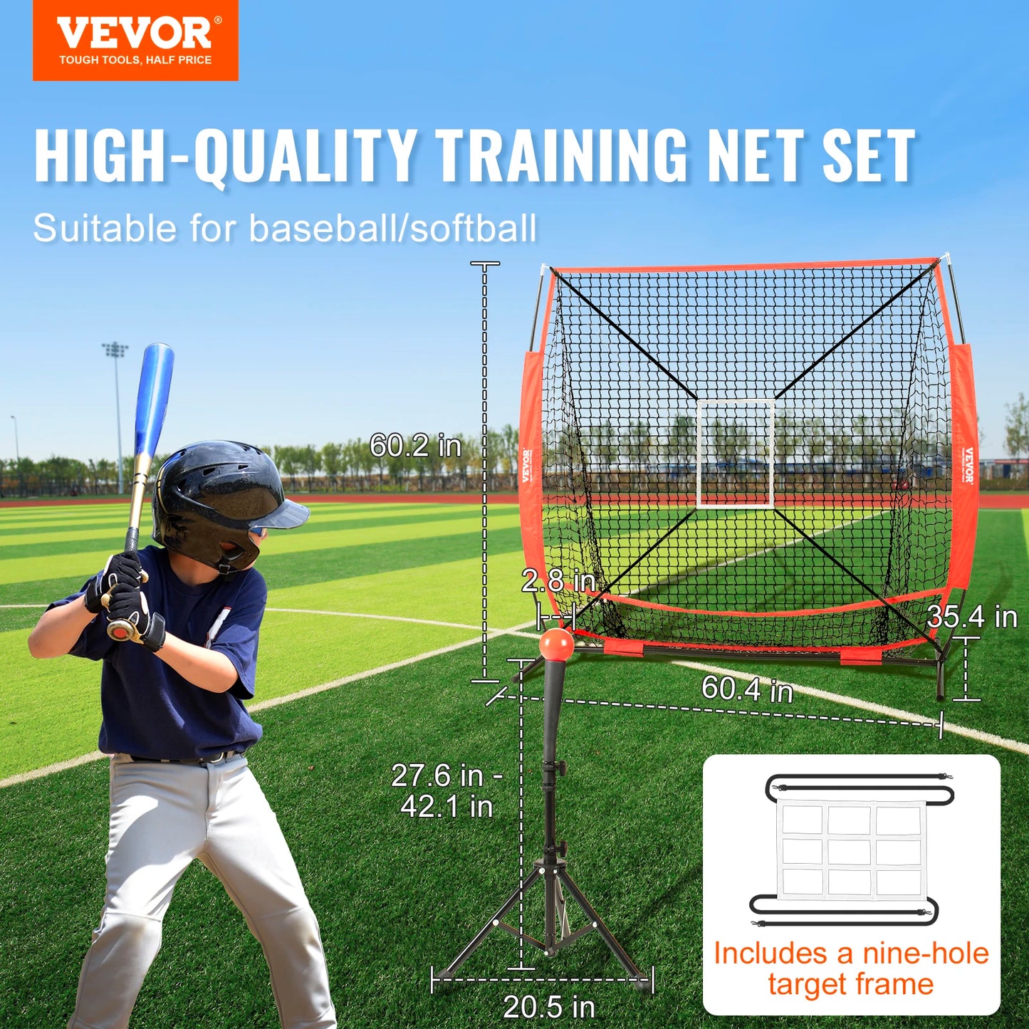 VEVOR Portable Baseball Softball Practice Net With Frame
