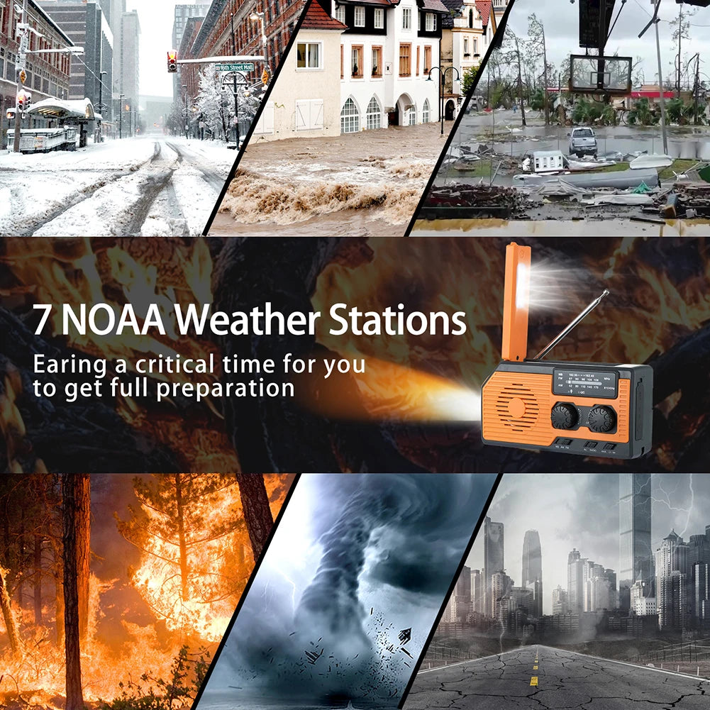 Solar Power Hand Crank Radio AM/FM/WB NOAA Weather Multifunctional Radio LED Flashlight Power Bank for Outdoor Camping Hiking