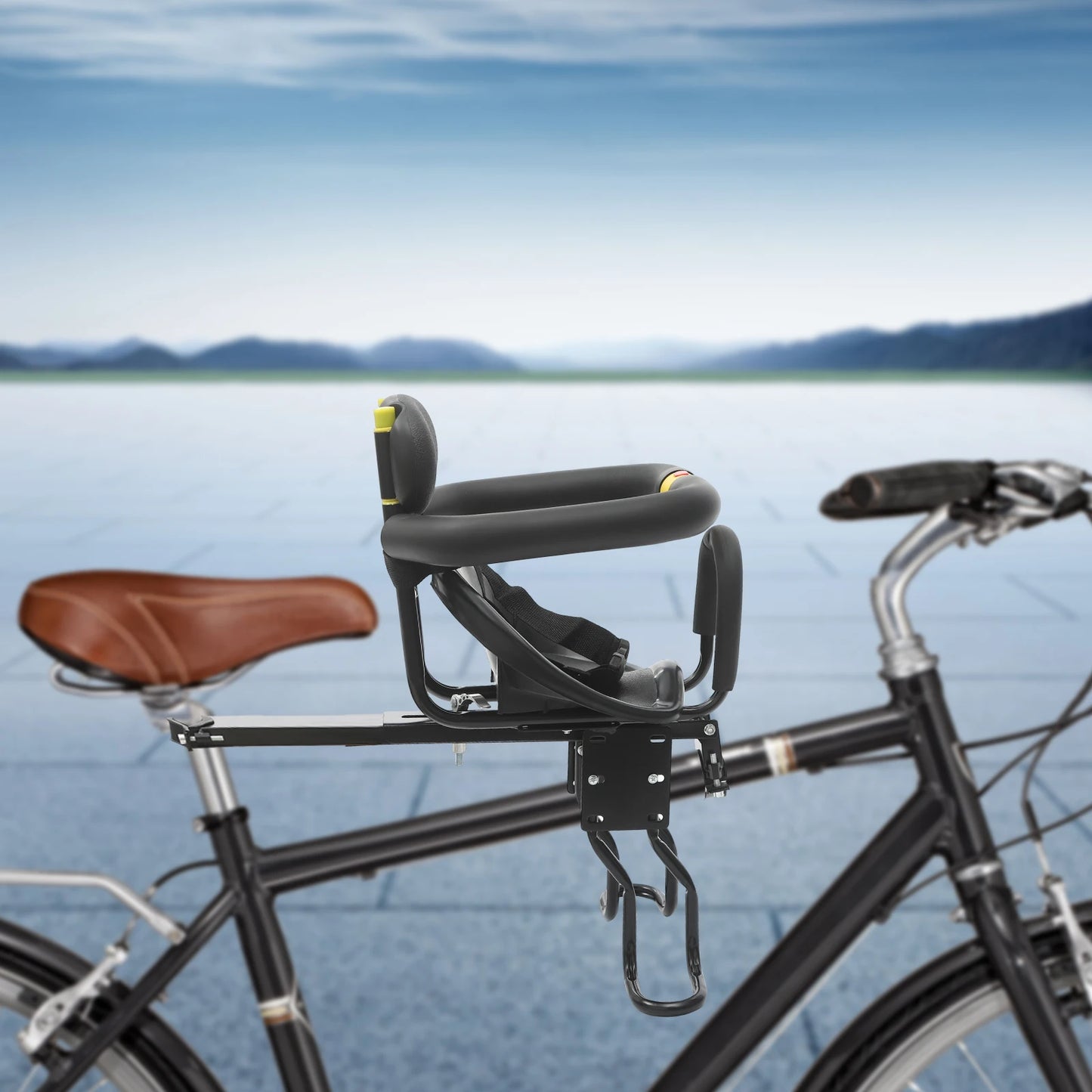 Black Child Bike Seat,Universal Front-mounted Mountain Bike Seat,Adjustable Child Seat Bike Safety Seat,Max 35kg Load Capacity