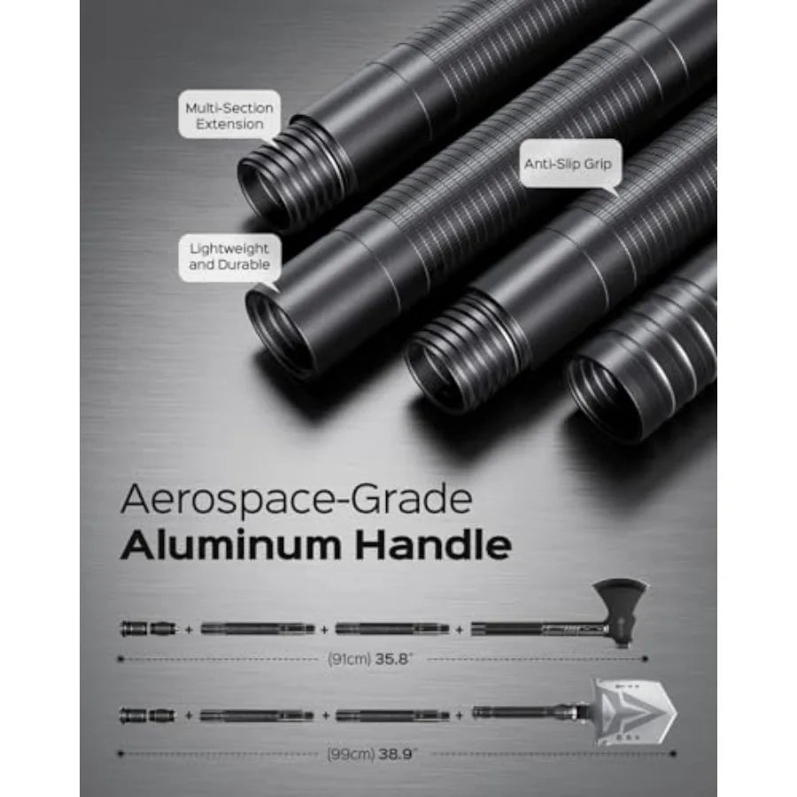 Folding Camping Shovel Axe Kit Military Grade Multifunctional Survival Tactical Shovel with Paracord Dual Color Flashlight Whet