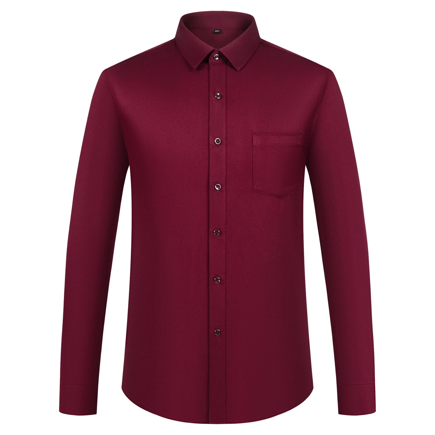 Men's Sleek Stretch Long Sleeve Button Up Shirts with Chest Pocket, Solid Color Formal Business Wrinkle Free Menswear Clothing