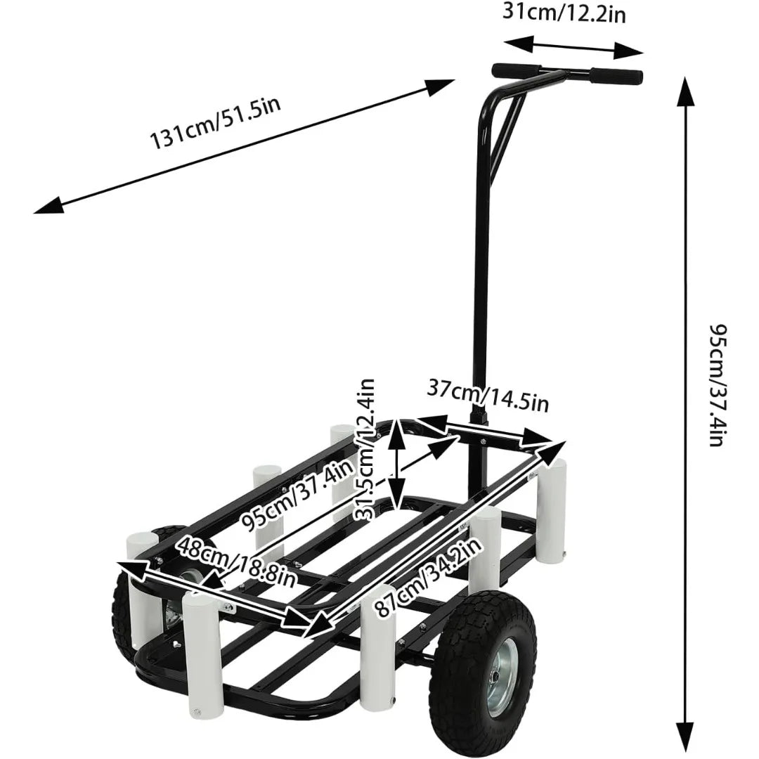 Beach Fishing Rolling Wheel Cart,Outdoor Fishing Cart with 7 Fishing Rod Holders for Fish Traveling Shopping Moving