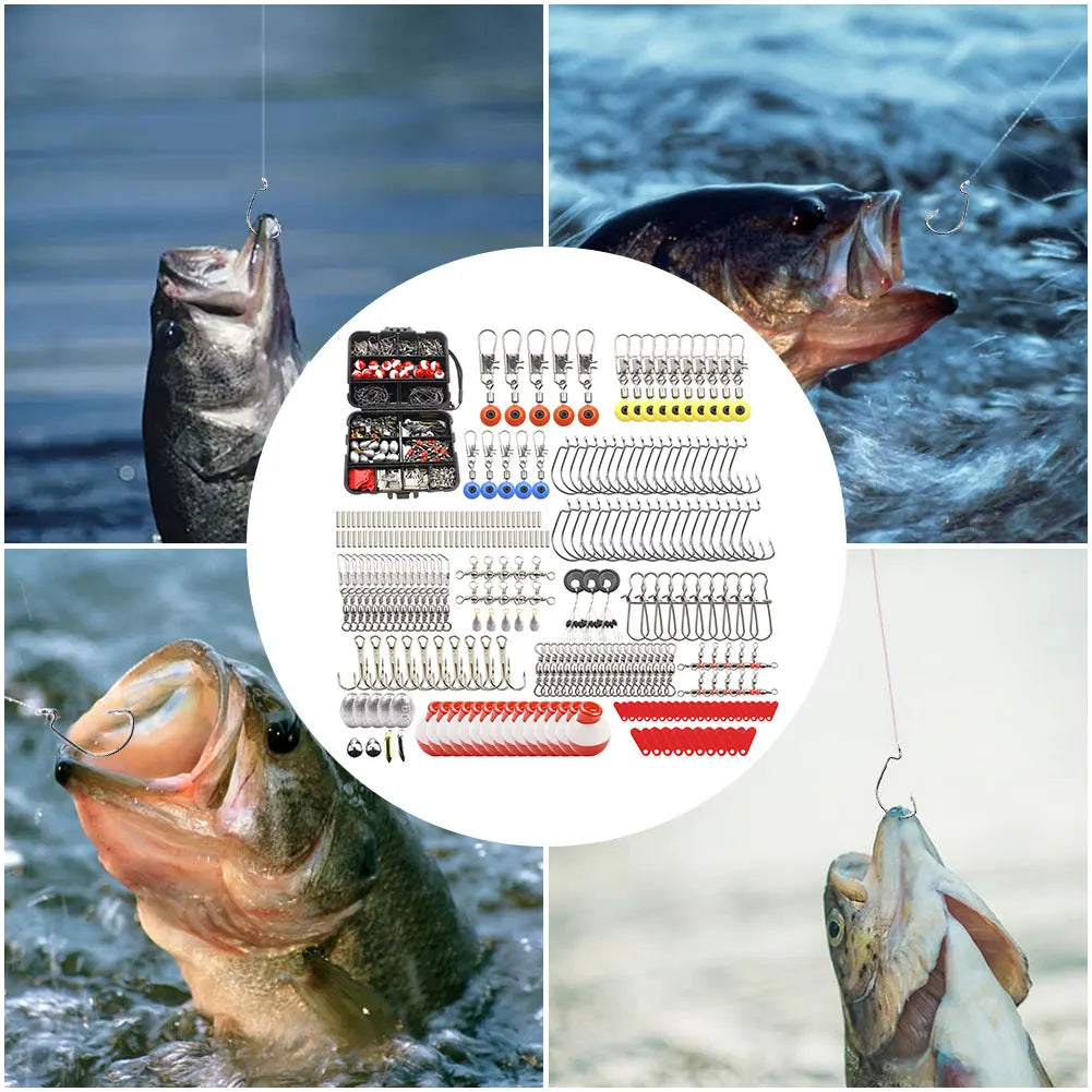267pcs Fishing Accessories Kit Including Box Fish Hooks Bait Parts Sinkers Outdoor Fishing Accessories Set Gifts for Men