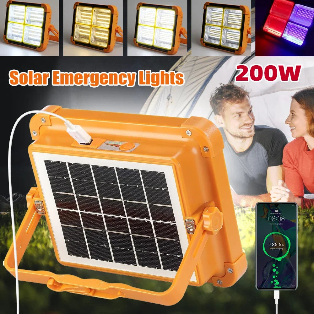 200W Portable Camping Lamp Outdoor Solar Rechargeable Emergency Light 264Led Magnet Flashlight Waterproof Camping Work Light