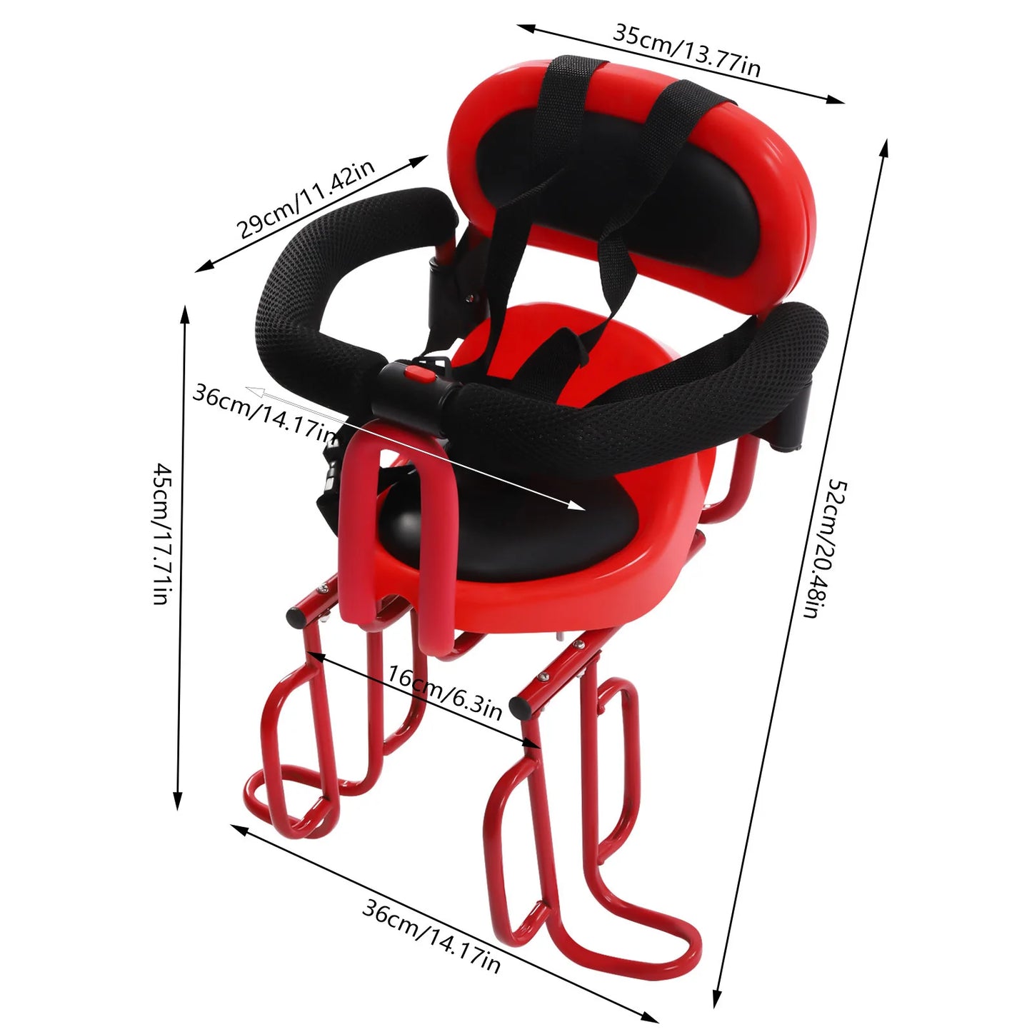 Red Rear Child Bicycle Seat Comfortable And Safe Child Harness Suitable For Standard Bicycles, Including Seat Belts