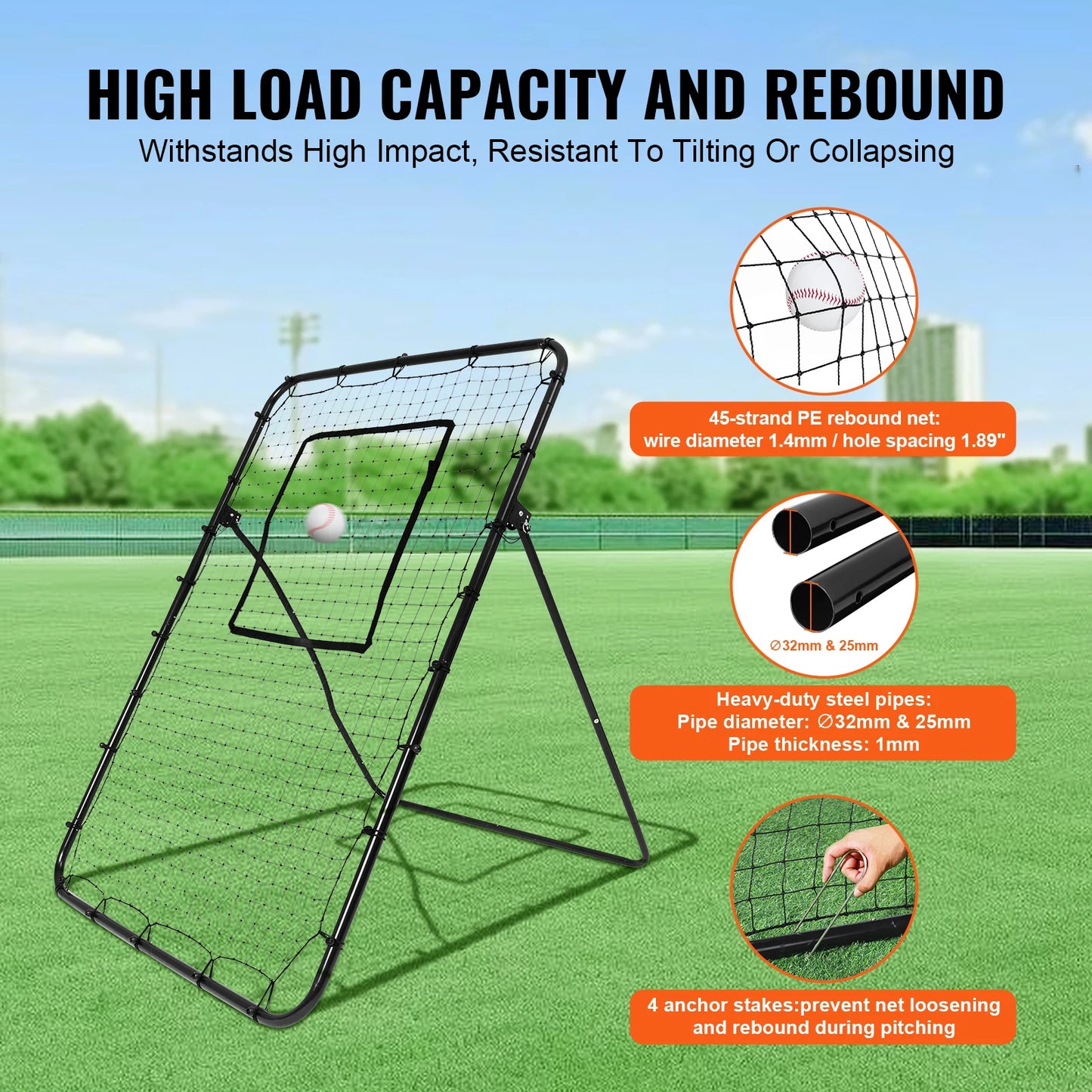 VEVOR Baseball And Softball Rebounder Net PitchBack Baseball Nest for Pitching and Fielding Training Pitch Return Trainer Net