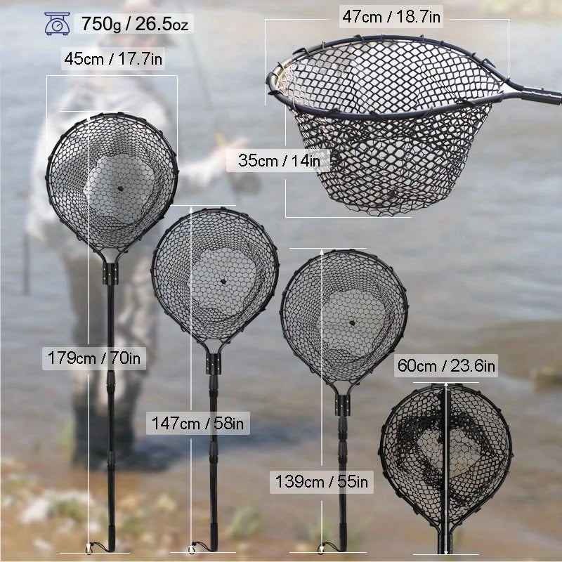 Ackibbik 1pc Fishing Net Rubber Landing Net Large for Saltwater Duty Big Kayak Folding Retractable Fishing Net Long Handle
