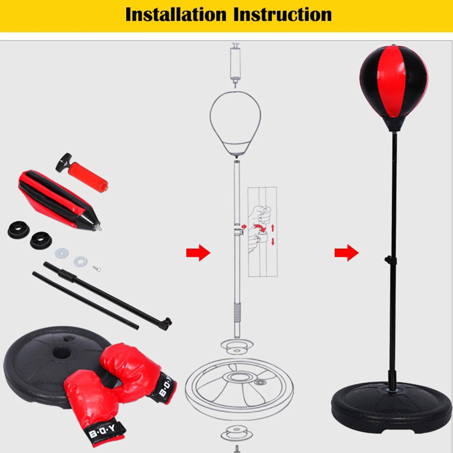 Kids Punching Ball Set Adjustable Height Boxing Ball With Boxing Gloves Air Pump