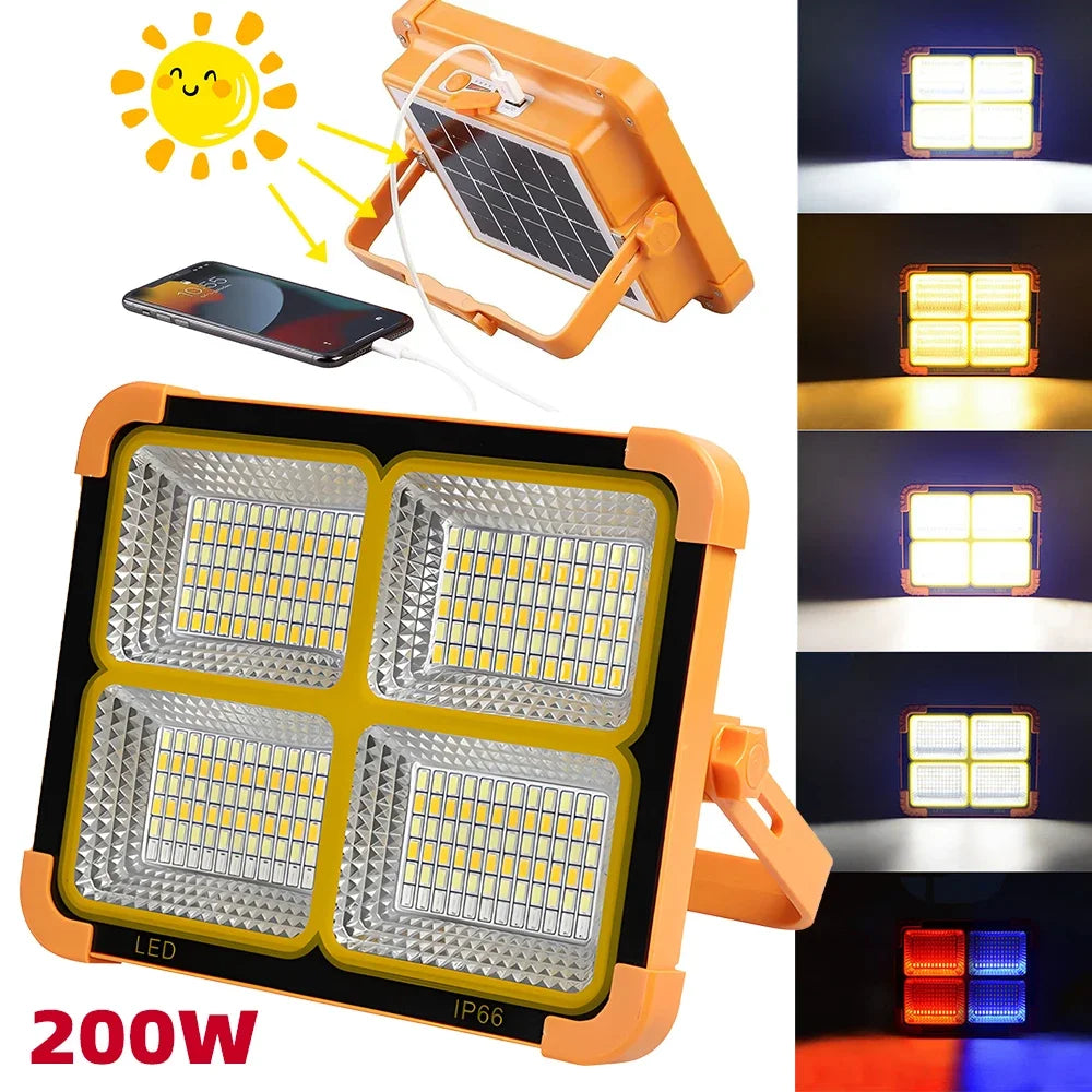 200W Portable Camping Lamp Outdoor Solar Rechargeable Emergency Light 264Led Magnet Flashlight Waterproof Camping Work Light