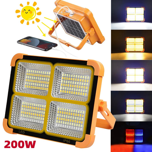 200W Portable Camping Lamp Outdoor Solar Rechargeable Emergency Light 264Led Magnet Flashlight Waterproof Camping Work Light