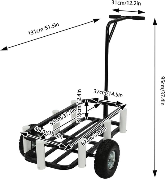 Beach Fishing Rolling Wheel Cart,Outdoor Fishing Cart with 7 Fishing Rod Holders for Fish Traveling Shopping Moving