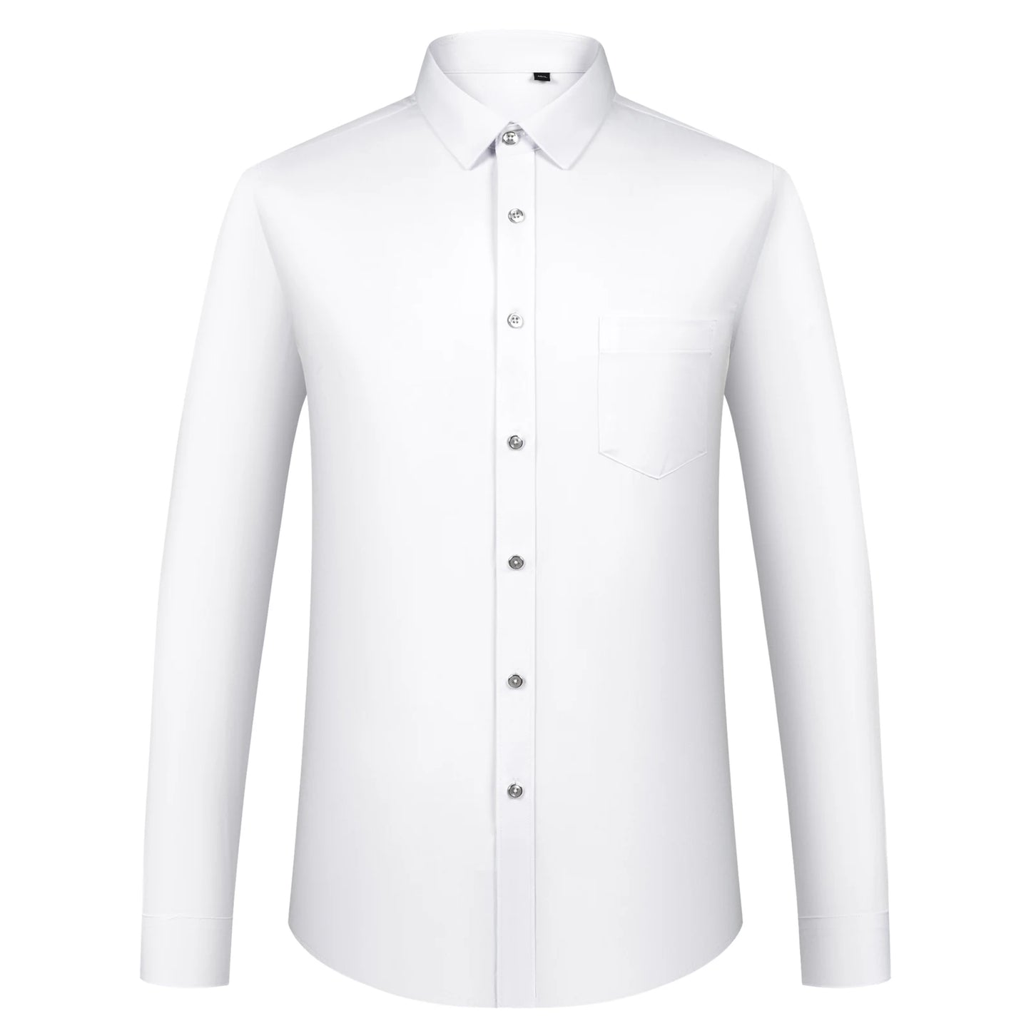 Men's Sleek Stretch Long Sleeve Button Up Shirts with Chest Pocket, Solid Color Formal Business Wrinkle Free Menswear Clothing