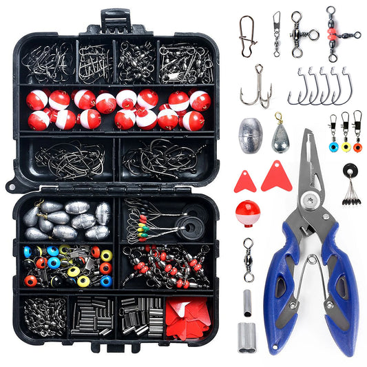 Fishing Accessories Set ishing Slides with Tackle Box Including Plier Jig Hooks Sinker Weight Swivels Snaps Sinker Slides