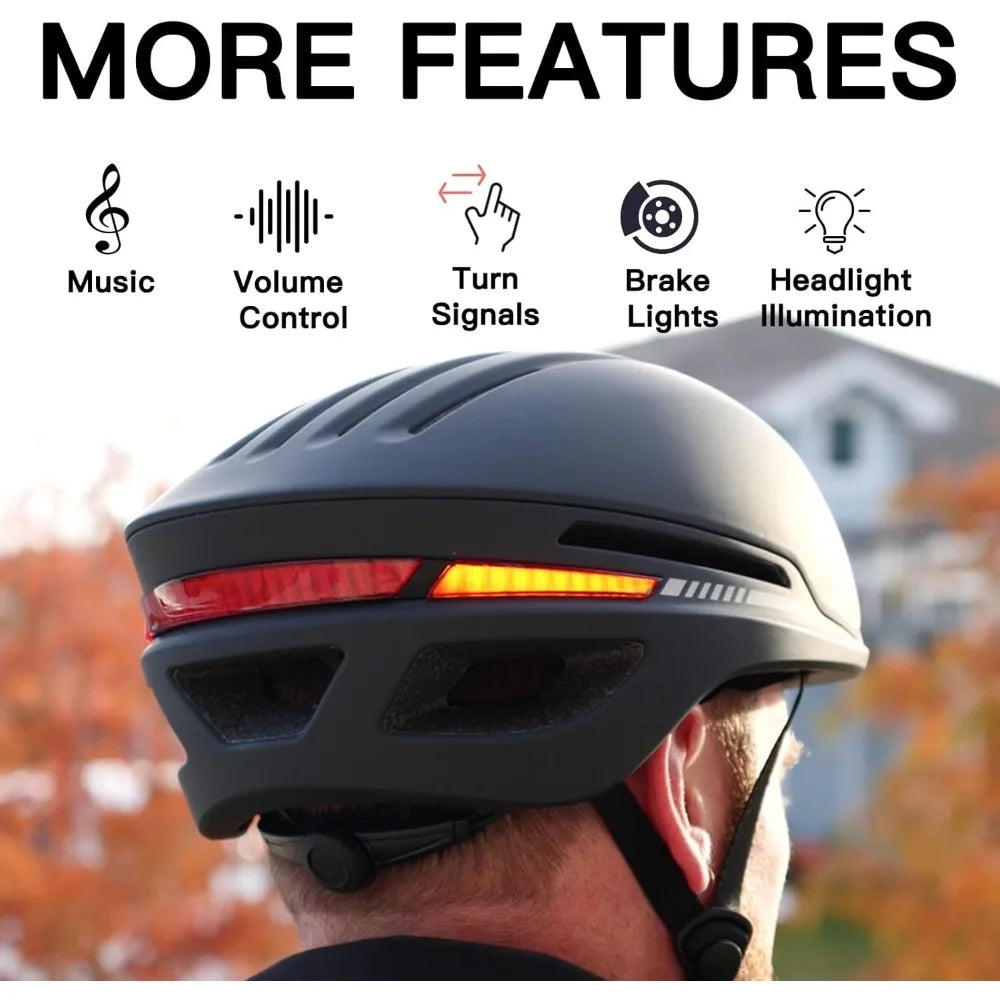 Smart bike helmet built-in speakers for adults, automatic brake lights, front and rear LED turn signals remote control