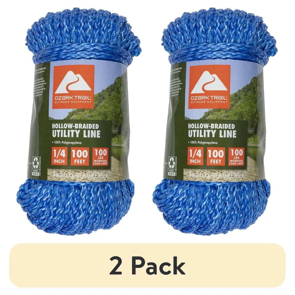 2 Pack 1/4 Inch x 100 Feet Polypropylene Hollow Braided Marine Utility Rope Floating Cord Rot Resistant Boat Dock Home Use