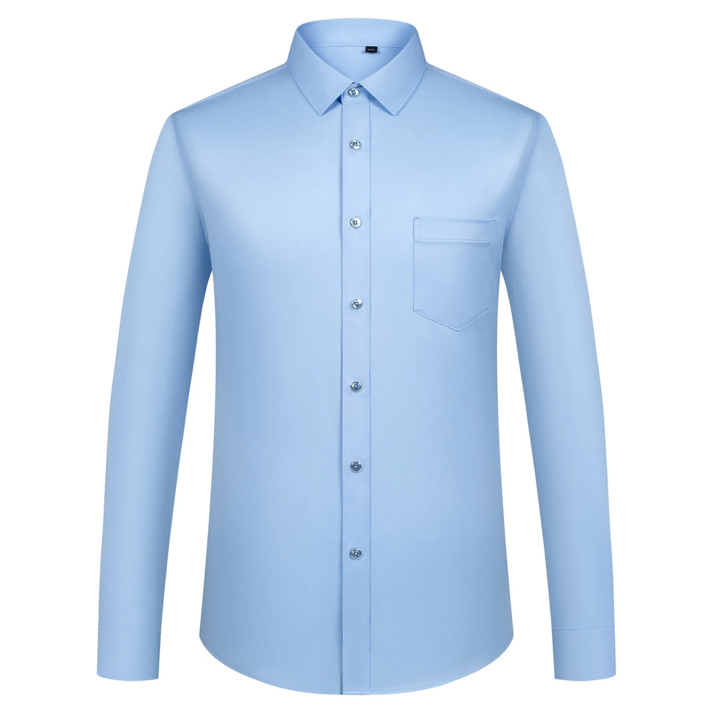 Men's Sleek Stretch Long Sleeve Button Up Shirts with Chest Pocket, Solid Color Formal Business Wrinkle Free Menswear Clothing