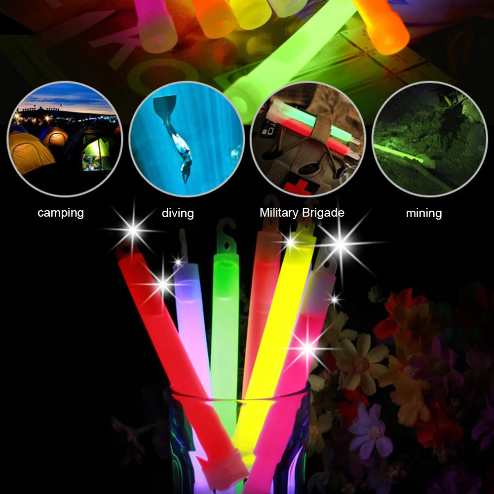 10pcs 6Inch Glow Light Sticks Outdoor Survival Tool Warning Lamp Hiking SOS Gear Tactical Equipment Concert Party Light Stick