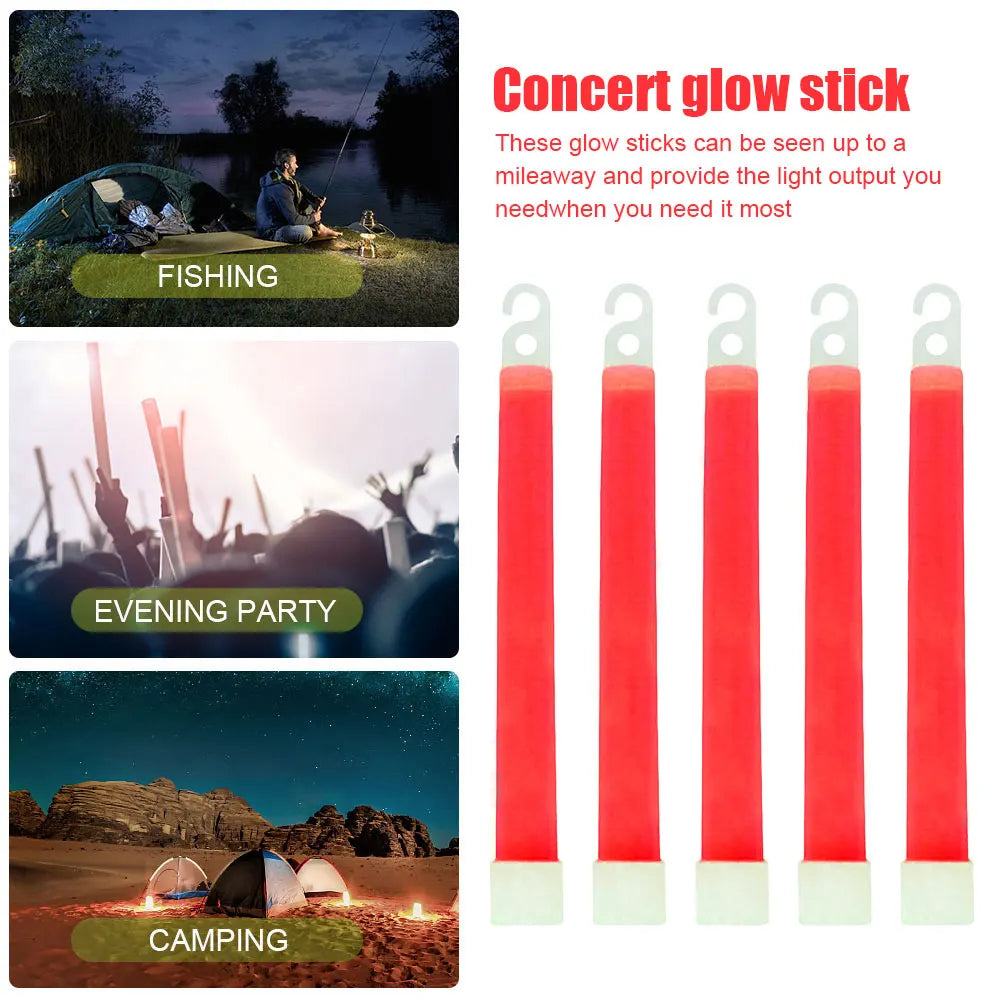 10pcs 6Inch Glow Light Sticks Outdoor Survival Tool Warning Lamp Hiking SOS Gear Tactical Equipment Concert Party Light Stick