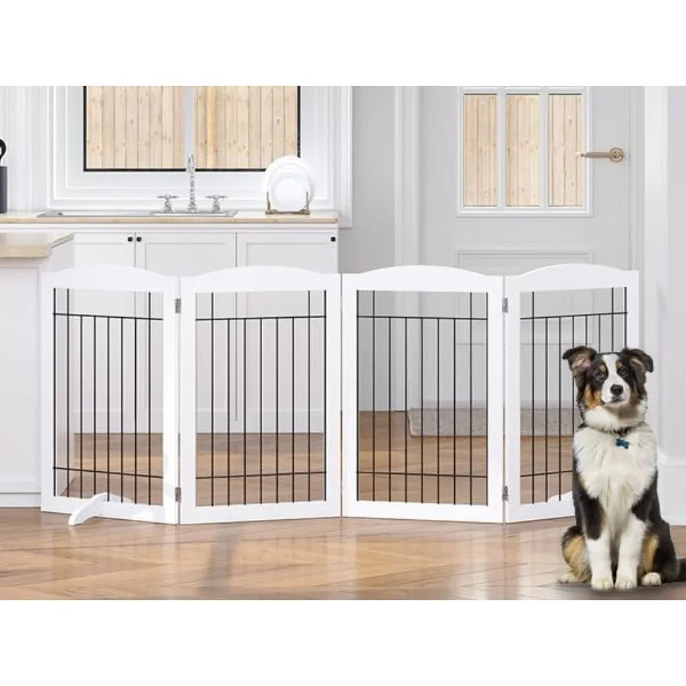 Free Standing Foldable Wire Pet Gate for Dogs, 80 inches Extra Wide, 30 inches Tall 4 Panels Dog Gate for the House