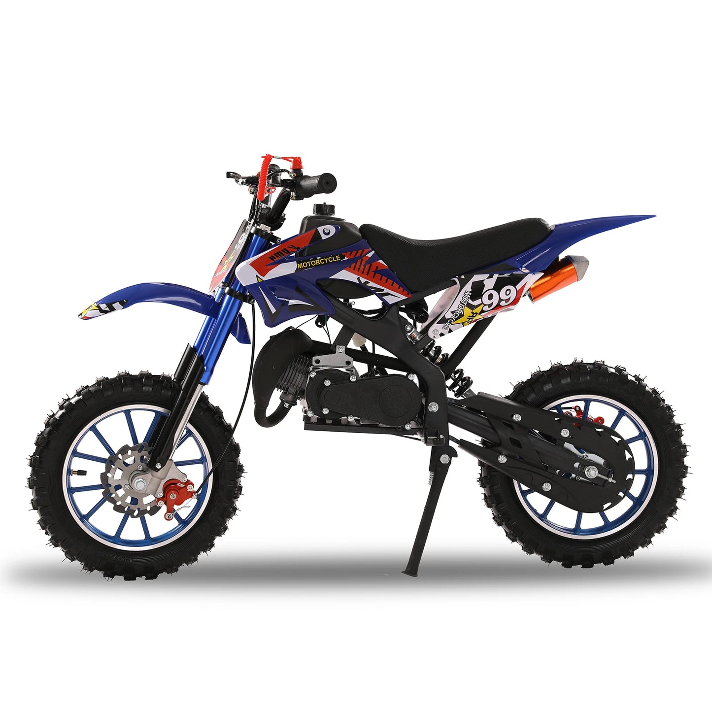49cc 2-Stroke Dirt Bike, Gas Power Motocross, Off Road Mini Motorcycle with Front Rear Disc Brakes, Max Speed 40KM/H (Blue)