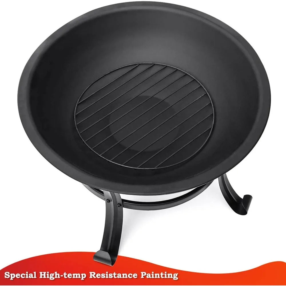 SINGLYFIRE 22 inch Fire Pit for Outside Outdoor Wood Burning Small Bonfire Pit Steel Firepit Bowl for Patio Camping Backyard Dec
