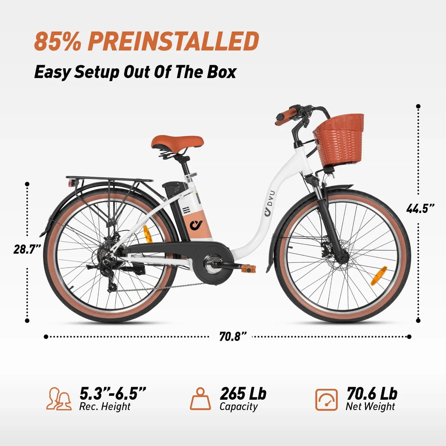 DYU C6 pro Adult Electric Bicycle, 250W city ebike, 36V 15.6AH E-bike, 26 Tire  Electric Bike
