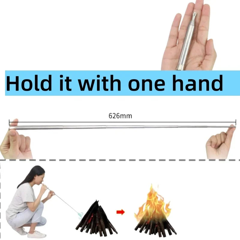 Fire Tube Blow Tool Pipe Camping Blower Collapsible Campfire Bellows Outdoor Telescopic Bellowing Survival Starter Pocket Gear