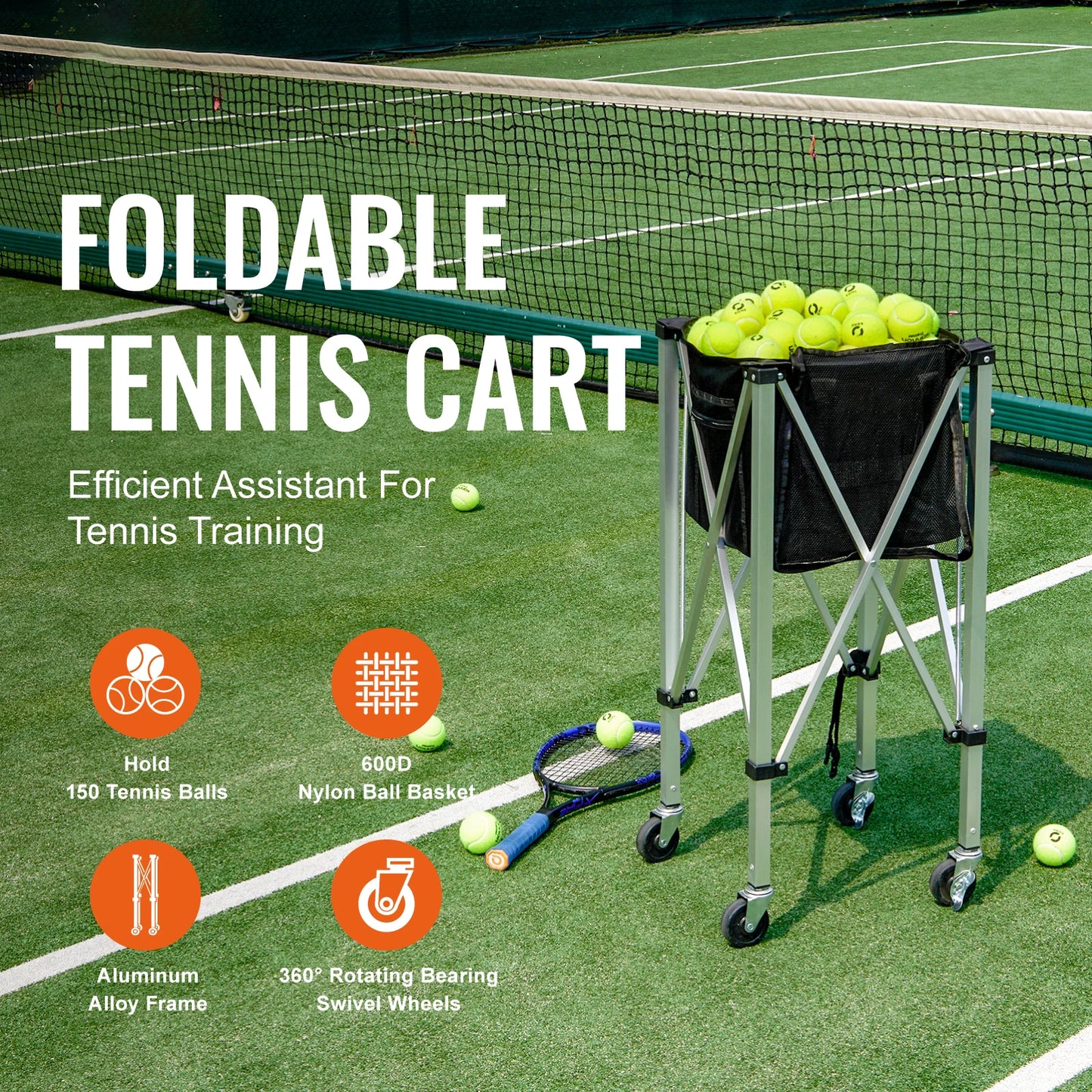 SucceBuy Foldable Tennis Ball Cart Holds 150 180 Balls