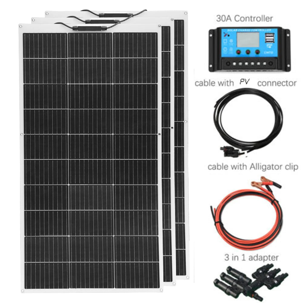1pcs-10pcs 100W solar panel rechargeable battery 12V 100W- 1000W Flexible Solar panels charger motorhome houses balcony camping