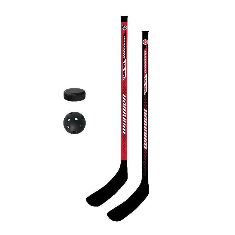 Player Stick 4pc Combo Set - 2 27" Plastic Hockey Player Sticks 1 Ball 1 Puck
