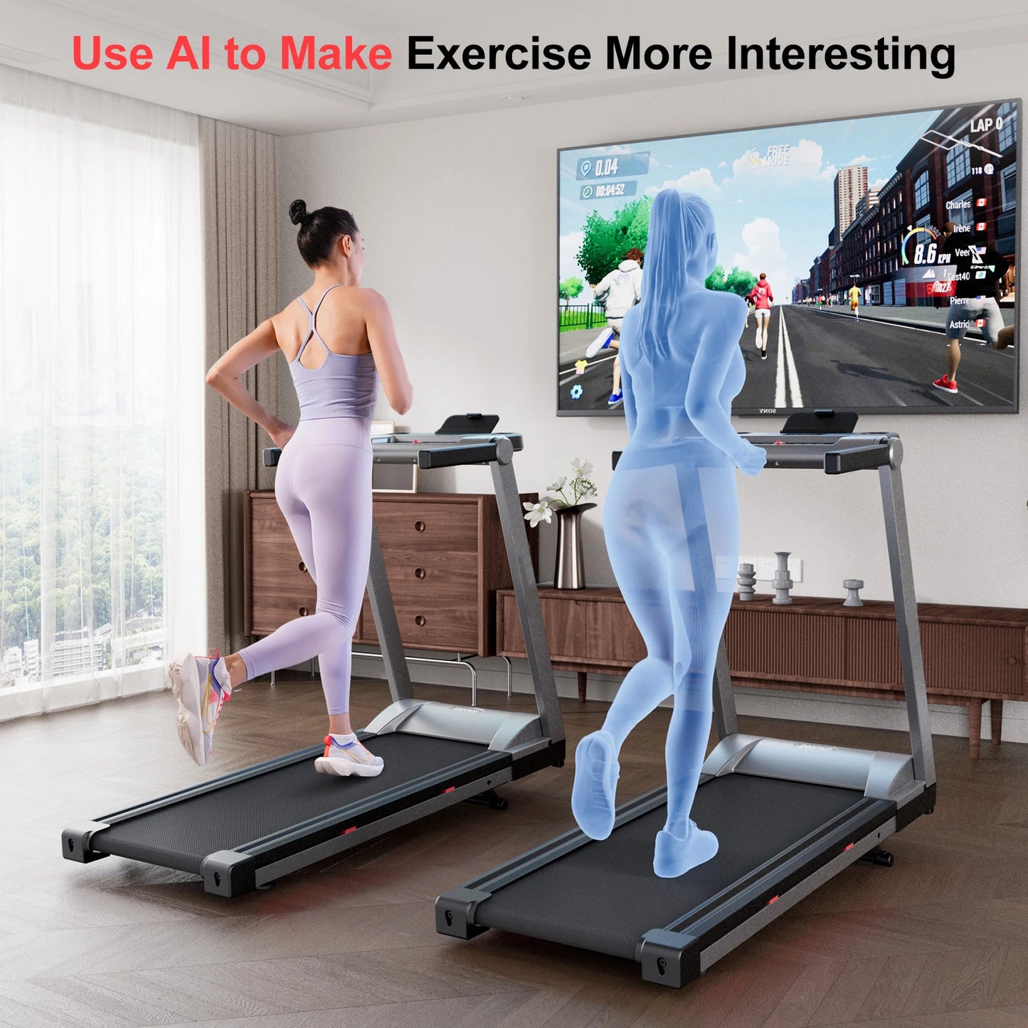 Superun Foldable Incline Treadmill With Touch Screen And App