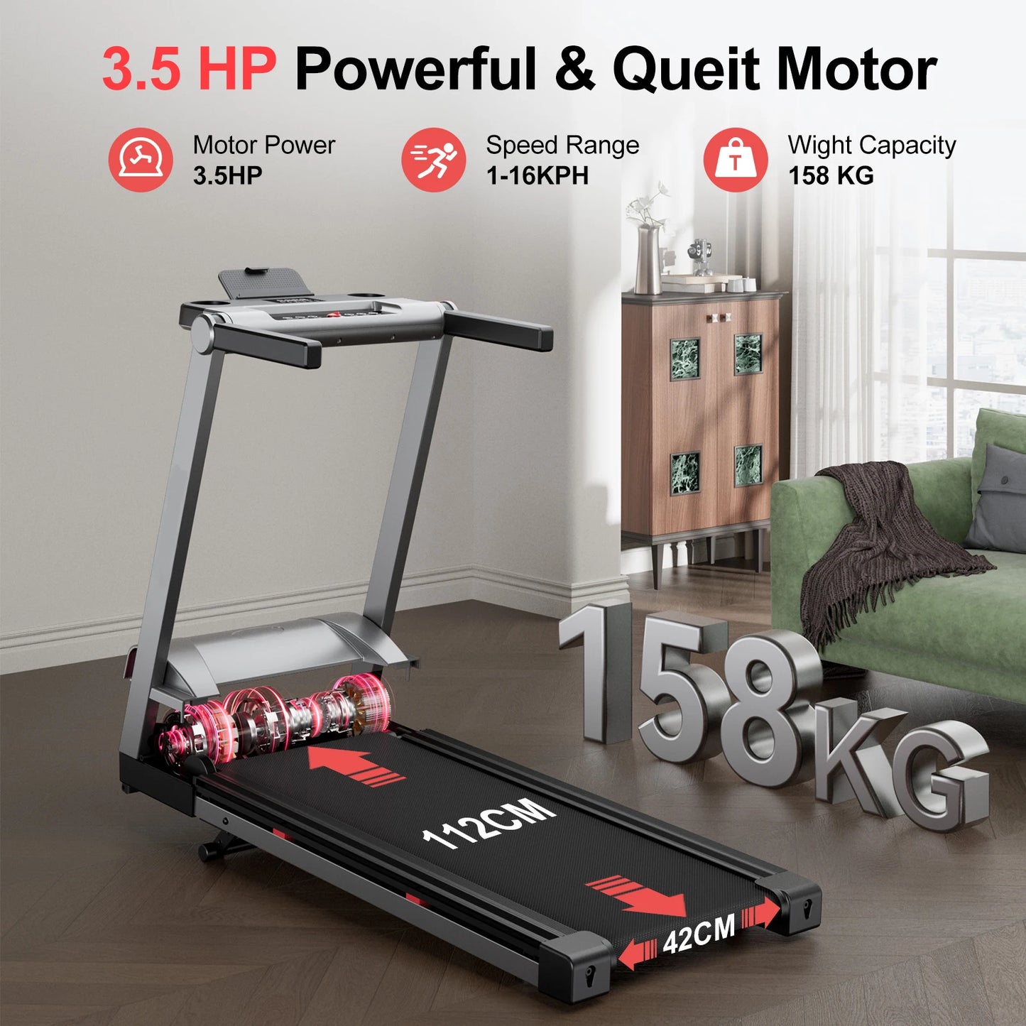 Superun Foldable Incline Treadmill With Touch Screen And App