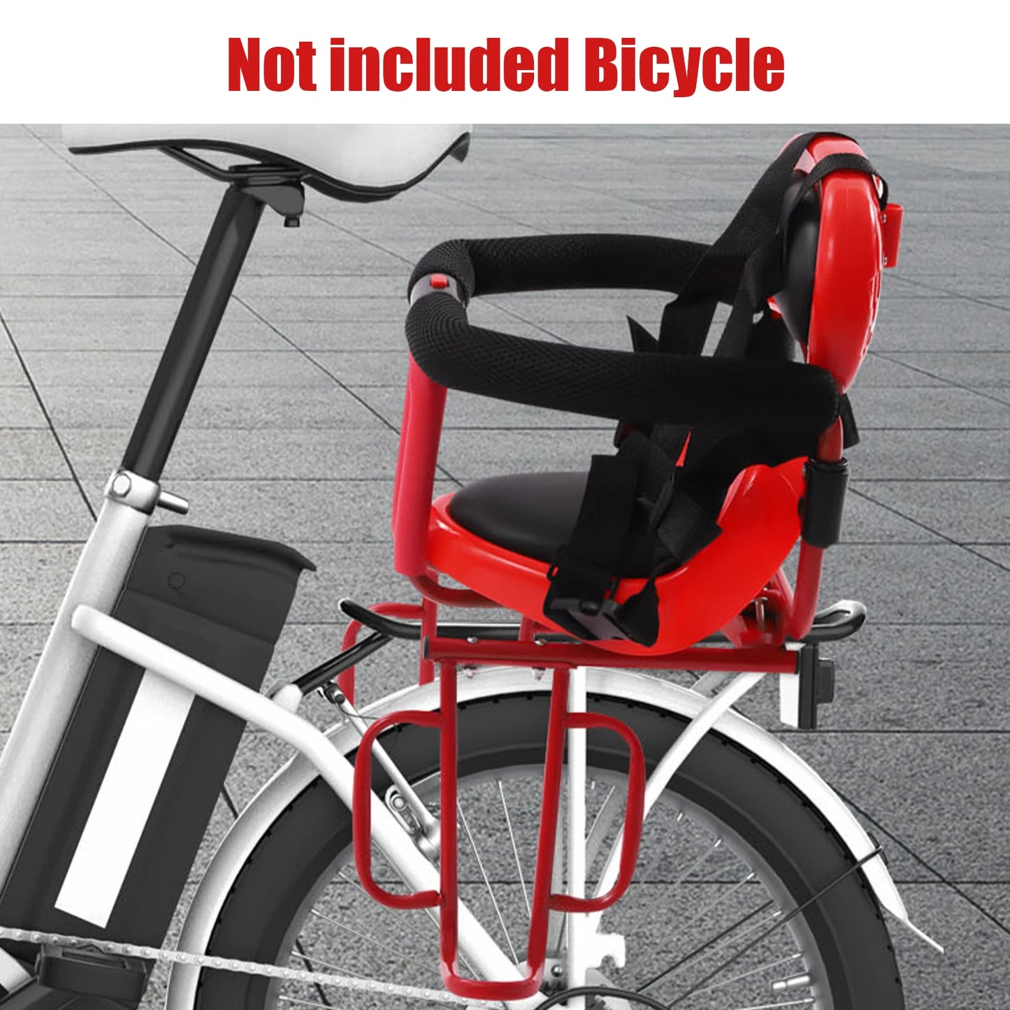 Red Rear Child Bicycle Seat Comfortable And Safe Child Harness Suitable For Standard Bicycles, Including Seat Belts