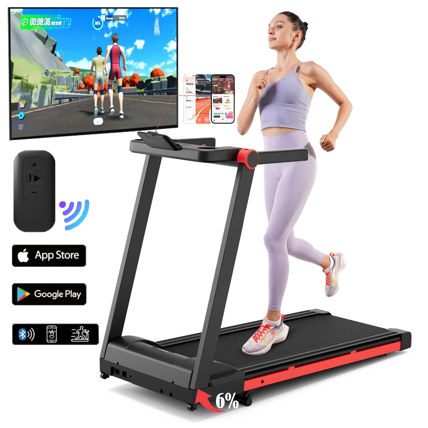 Superun Foldable Incline Treadmill With Touch Screen And App